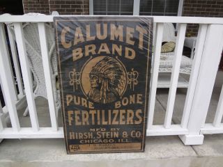 Antique Sign *CALUMET FERTILIZER* Farm Advertising Lithograph INDIAN