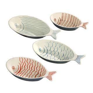  Beach Nautical Ceramic Nesting Fish Serving Bowl Dish 4 Sizes