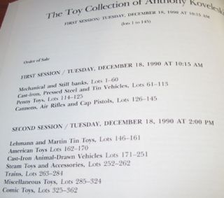 Sothebys Auction Catalog, Dec 1990, Anthony Koveleski Toy Collection