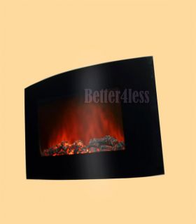 Black Wall Mounted Electric Fireplace Control Remote Heater Firebox