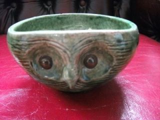 Old Antique Green Farnham Pottery Owl Bowl Country Pottery Arts and