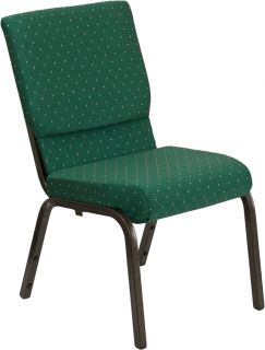  Series 18.5W Green Patterned Stacking Church Chair   Gold Vein Frame
