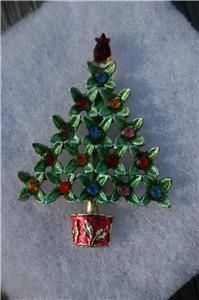 Vintage Holiday Christmas Enamel Multi Color Rhinestone Brooch Pin