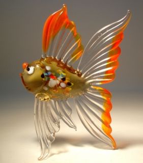 Blown Glass Sea Animal Figurine Exotic Red and Clear with Colorful