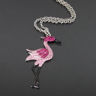 Pink Flamingo Bird Rhinestone Pendant Necklace N1537
