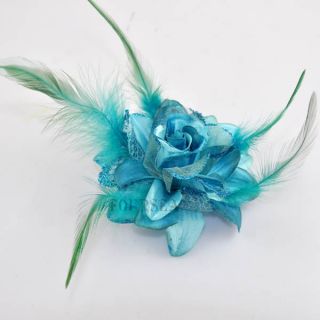 Korean Elegant Rose Feather Fabric Flower Brooch Pin