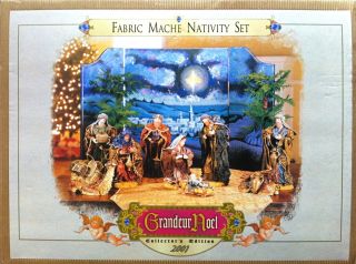  Edition Grandeur Noel Paper Fabric Mache Nativity Christmas Set