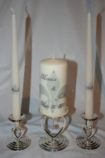 3pc Fleur de Lis Wedding Sand Unity Candle Taper Set