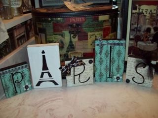 Paris blocks sign shelf sitters decorative turquoise paper French set