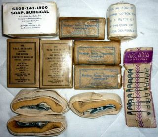  MEDICAL SUPPLIES LOT WW2 CASE Field Kit Red Cross Vintage WORLD WAR II