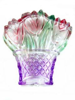  Hand Colored Glass Flower Basket Tulip Bouquet Germany Gorgeous