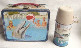Flipper TV Show Metal Lunchbox with Original Thermos 1960s