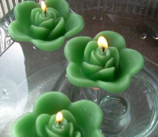 12 Clover Green Floating Rose Wedding Candles for Table Centerpiece