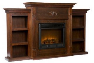 New Electric Fireplace Heater + Mantle & Bookcases Firebox Rich