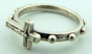  Medium Silver Crucifix Cross Finger Rosary Ring Catholic 1 Decade Rare