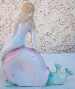  Porcelain Mermaid Riding Large Snail Fish Tank Figure Figurine