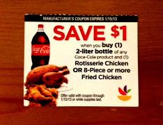 10 FOOD DRINK MEAT COUPONS 1 WYB 2 LITER COCA COLA SODA CHICKEN 1 15