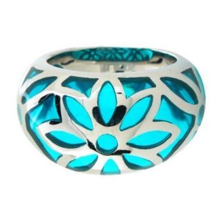 stainless Steel Womens Ring Flowery Turquoise Resin ★