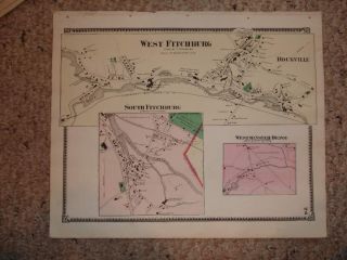 Fitchburg Westminster Massachusetts Antique Handclr Map