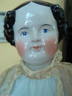 Antique 29 German China Head Doll Flat Top Civil War Lady High