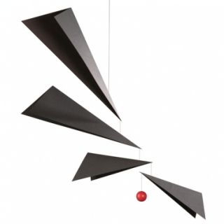 flensted wings mobile made of plastic shapes and a plastic ball hangs