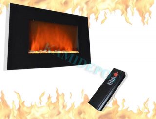 36 inch Wall Mounted Modern Electric Fireplace Heater Flat Tempered