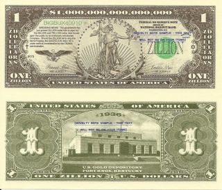 Fort Knox Walking Liberty Zillion Dollar Bills x 2 New