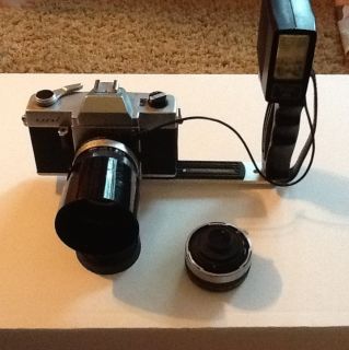 35mm Topcon Uni Camera with Lens Shading Hood Flash Unit