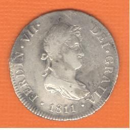 Peru Lima 2 Reales 1811JP Coin VF XF Ferdin VII RARE