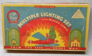 Vintage Pollys Mazda Christmas Light Set Box Only Santa in Airplane