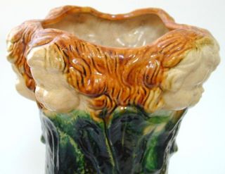 Large Majolica Vase with Putti Cherub Faces on Rim