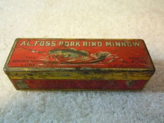 Old RARE Al Foss Pork Rind Minnow Tin Box