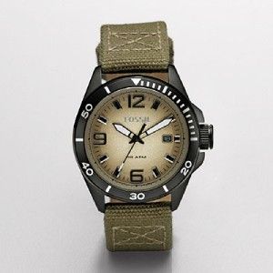 Fossil Men Sporty JR1154 Cream Dial Green Strap Watch