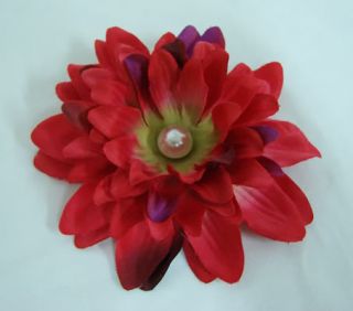 red dahlia flower hair clip pin brooch
