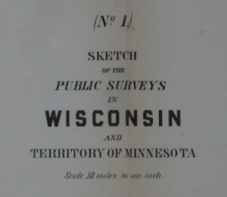 Original 1855 Lewis Survey Map Minnesota Territory Wisconsin Indian