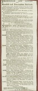 Framingham & Lowell Railroad Schedule, 1877