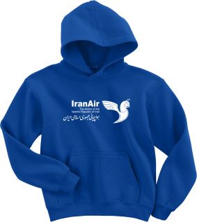  hoody in cool cotton with a white vintage airline logo iran air is