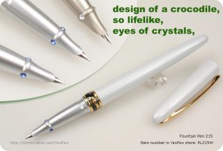 Lifelike Crocodile Fountain Pen Crystals Eyes White New