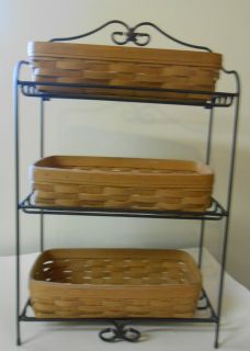 Longaberger Wrought Iron Bread Basket Rack with Three Bread Baskets