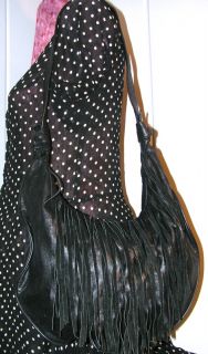 Michelle Frantz Hand Maid Black Leather Fringed Shoulderbag Hobo