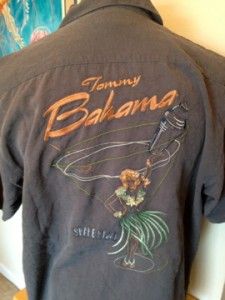 TOMMY BAHAMA Relax 100% Silk Charcoal Shirt Embroidered Shake My Day