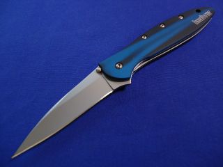 KERSHAW 1660BB BLUE BLACK LEEK PLAIN EDGE SPEEDSAFE POCKET KNIFE USA