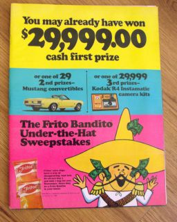 1969 Frito Lay Fritos Corn Chips Ad Bandito Under The Hat Sweepstakes