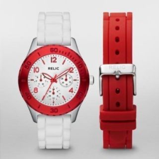 Relic by Fossil White Red Silicone 2 Bands Chronograph Watch $75