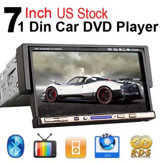 Single 1 DIN 7 Flip Down Car DVD CD TV Radio Player Touch Screen iPod
