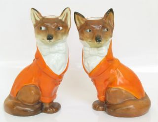 RARE Matching Pair Royal Bayreuth Foxes Candle Holders