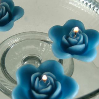 12 Teal Floating Rose Wedding Candles for Table Centerpiece Reception