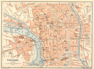 France 1914: TOULOUSE. Interesting old Vintage city map plan.