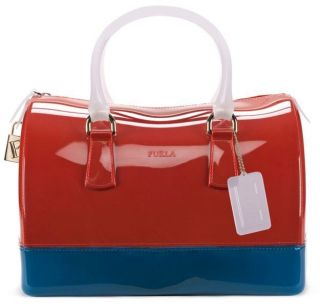 Furla Candy Bag Jelly Satchel Purse Tricolor Red White Blue Geranio