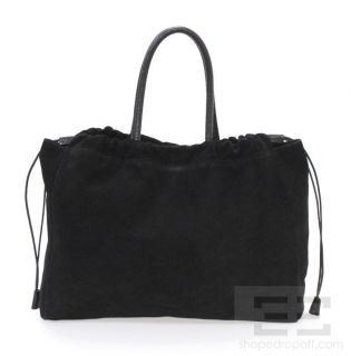 Furla Black Suede Leather Drawstring Handbag